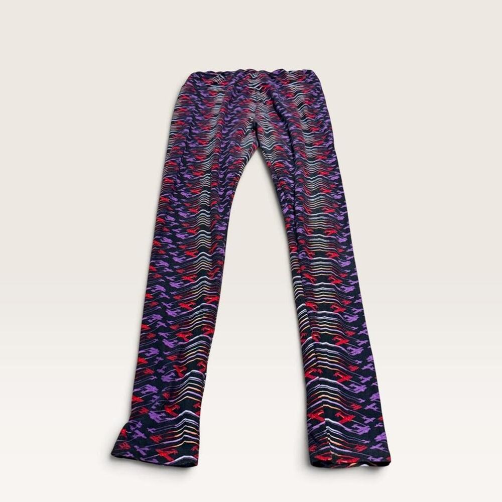 LuLaRoe TC Unicorn Leggings Airplane Print Purple Red Black